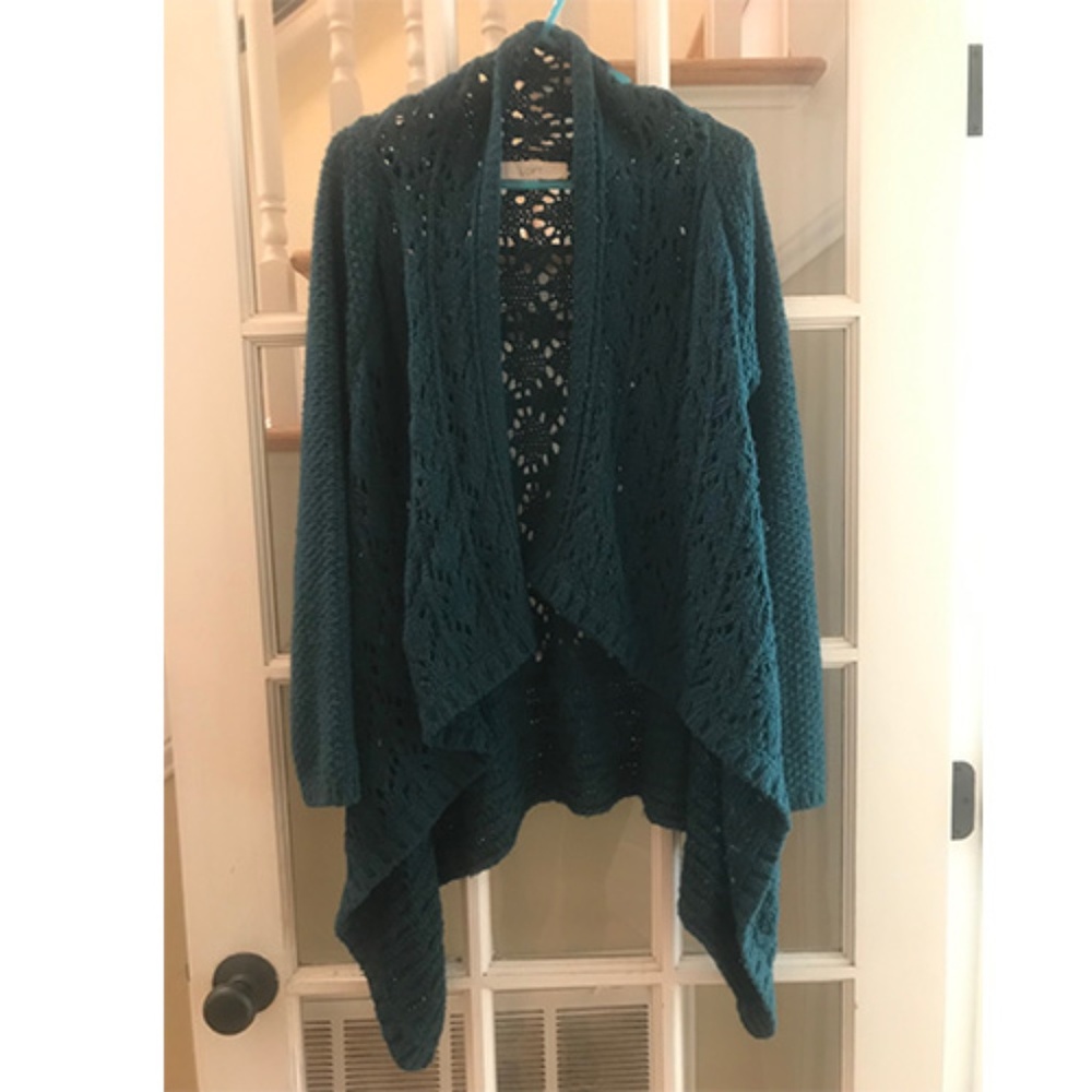 Teal crochet drape cardigan